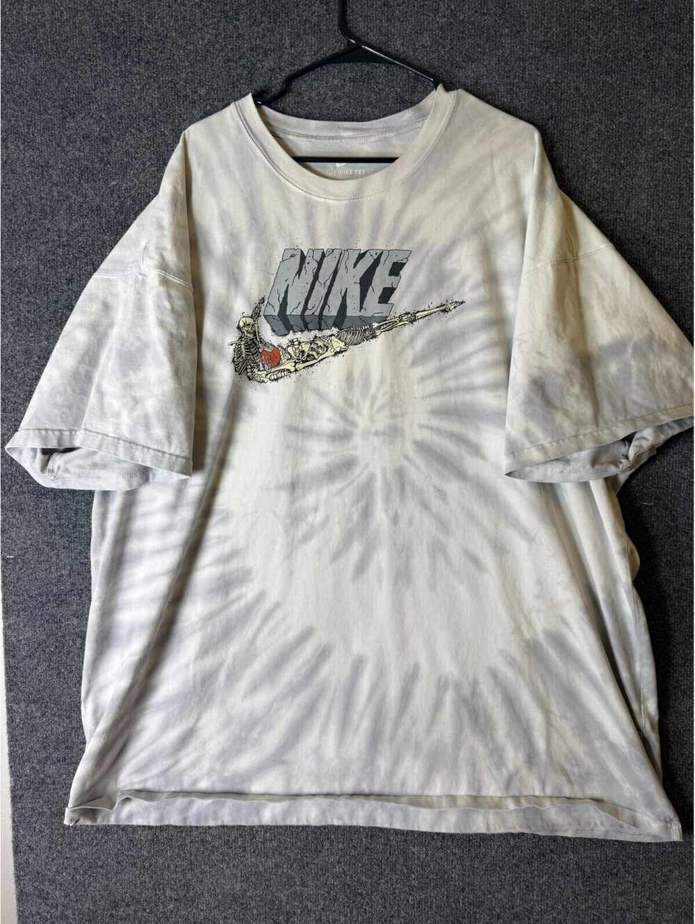 Nike Tee Shirt Mens 4XL Tall Grey Tie Dye Skeleton Basketball Swoosh Graphic